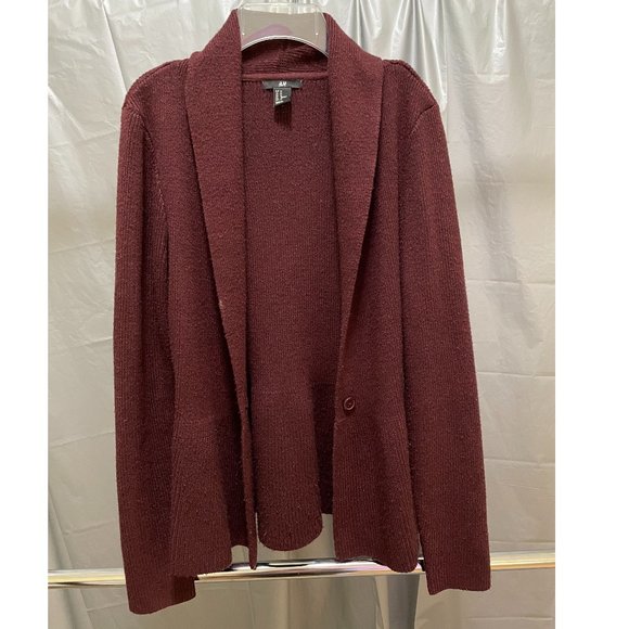 H&M Knit Cardigan (Burgundy red) peplum & shawl collar - Picture 2 of 6